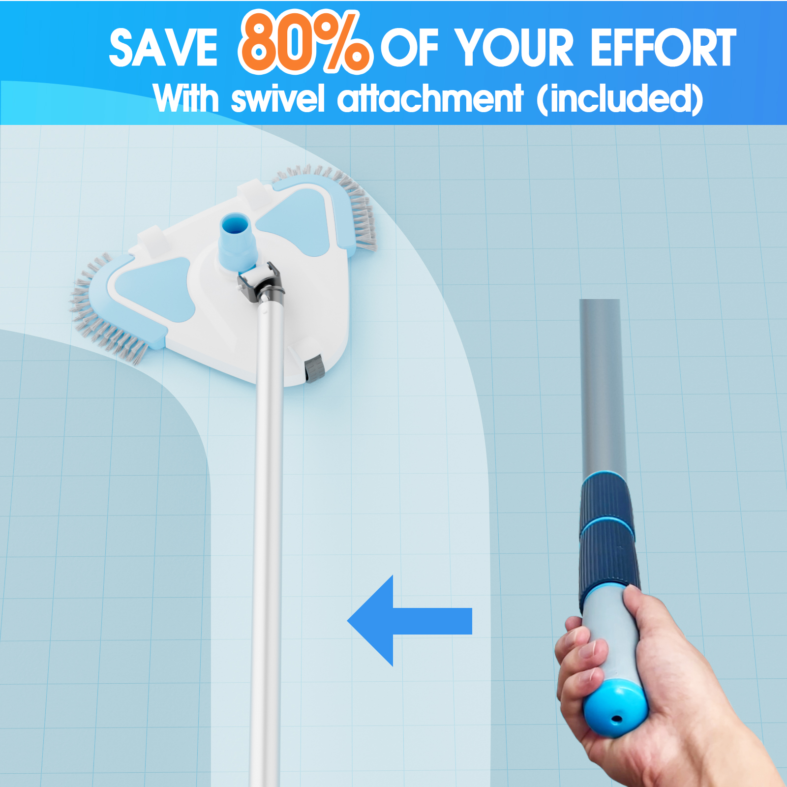 2025 Enhanced TidyMister Pool Vacuum Head with Wheels,Steering Handle Swimming Pool Vac with Side Brush & Rotatable Hose Adapter(Safe for Vinyl Liner) for Inground & Above Ground Pools - Triangle