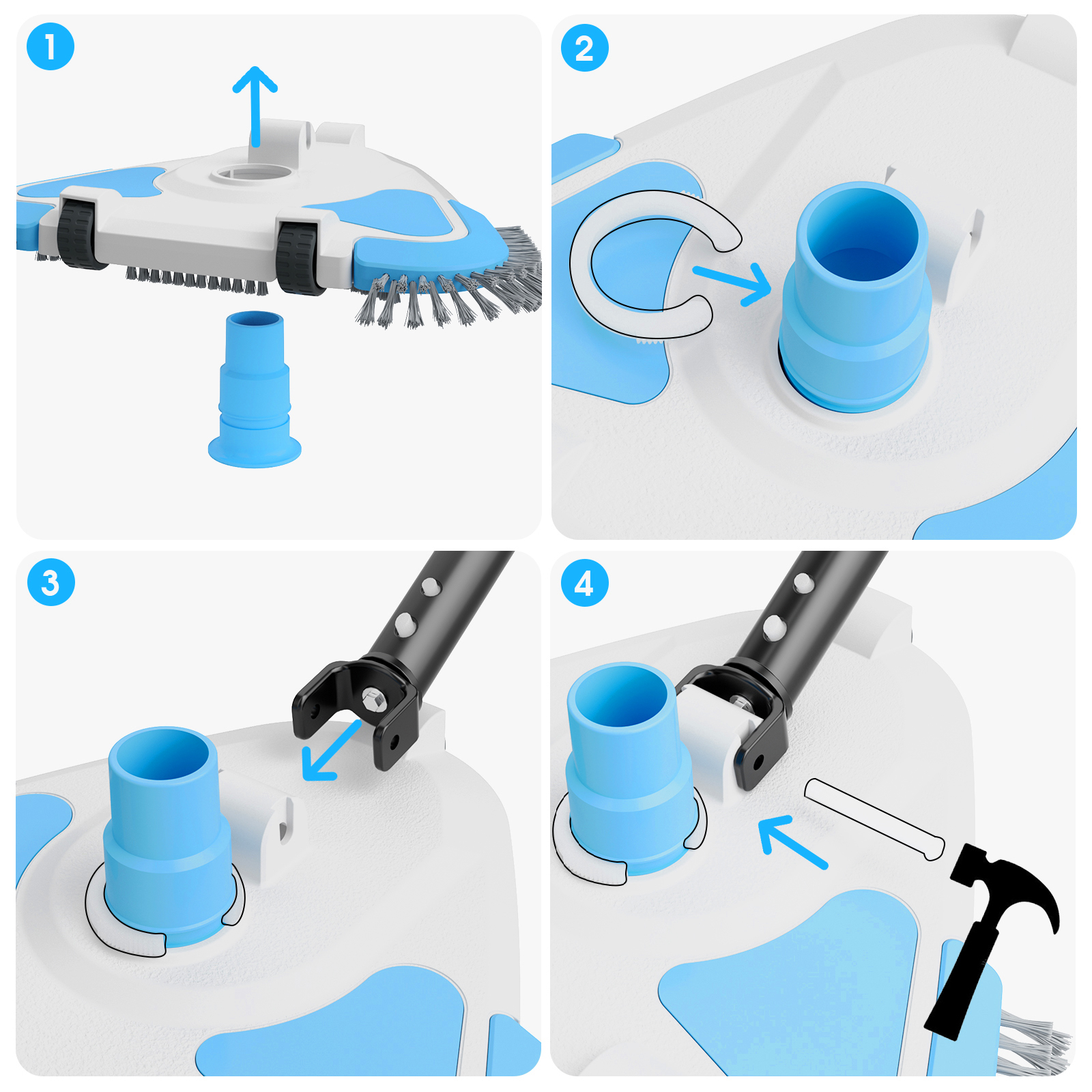 2025 Enhanced TidyMister Pool Vacuum Head with Wheels,Steering Handle Swimming Pool Vac with Side Brush & Rotatable Hose Adapter(Safe for Vinyl Liner) for Inground & Above Ground Pools - Triangle