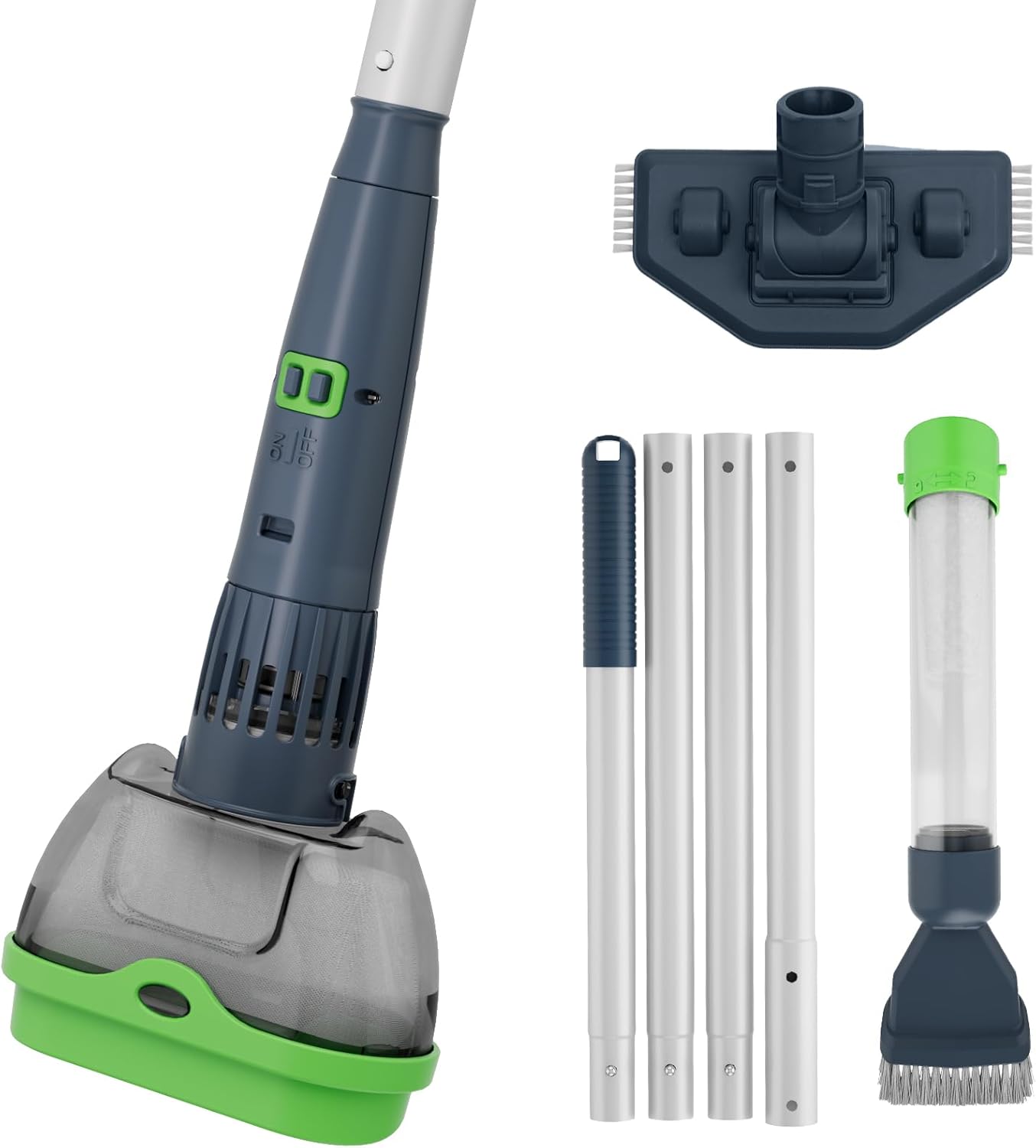 AQUAFYSH 4 in 1 Rechargeable Spa Hot Tub Vacuum Cleaner for Hot Tub, Small Above Ground & Inground Pool - Magnetic Drive System, 90 Mins, Fine Mesh Filter Bags, Oil Absorbers, Pool Poles