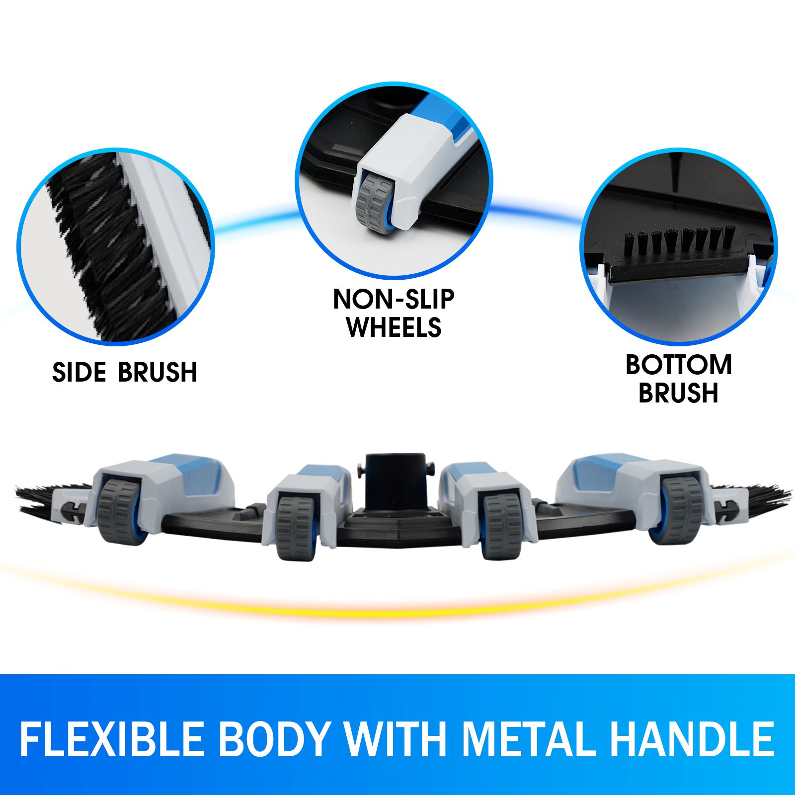 Enhanced Pool Vacuum Head with Direction-Control Swivel Handle Pool Brush Head with Wheels for Vinyl Liner Professional Weighted Pool Vac Cleaner for Inground & Above Ground Pool - Blue