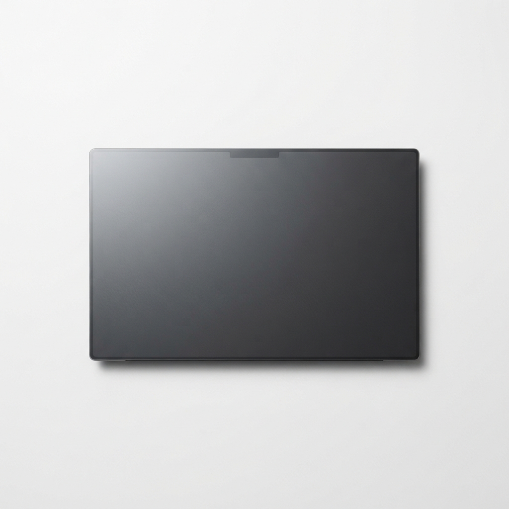 Dark gray privacy laptop screen protector sheet on matte off-white background