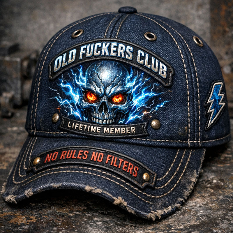 "Veteran Crew Lifetime Member" Thunder Skull Embroidered Distressed Cap
