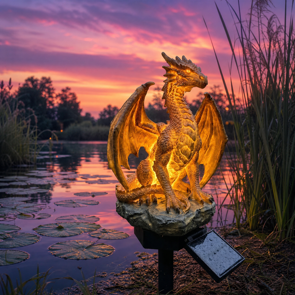 💥LAST DAY 50% OFF🐉✨Solar Dragon Garden Statue Light &ndash; Golden Ember Fantasy Outdoor Decor