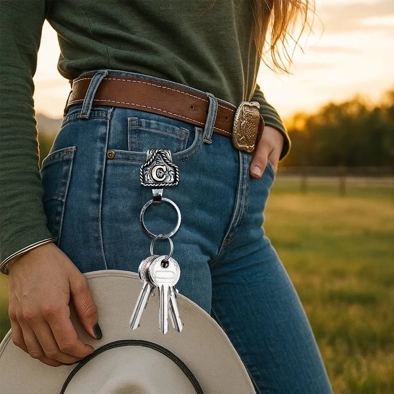 🔥2026 HOT SALE 49% OFF💥Handmade Cow Tag Belt  Key Holder with Custom Initial.