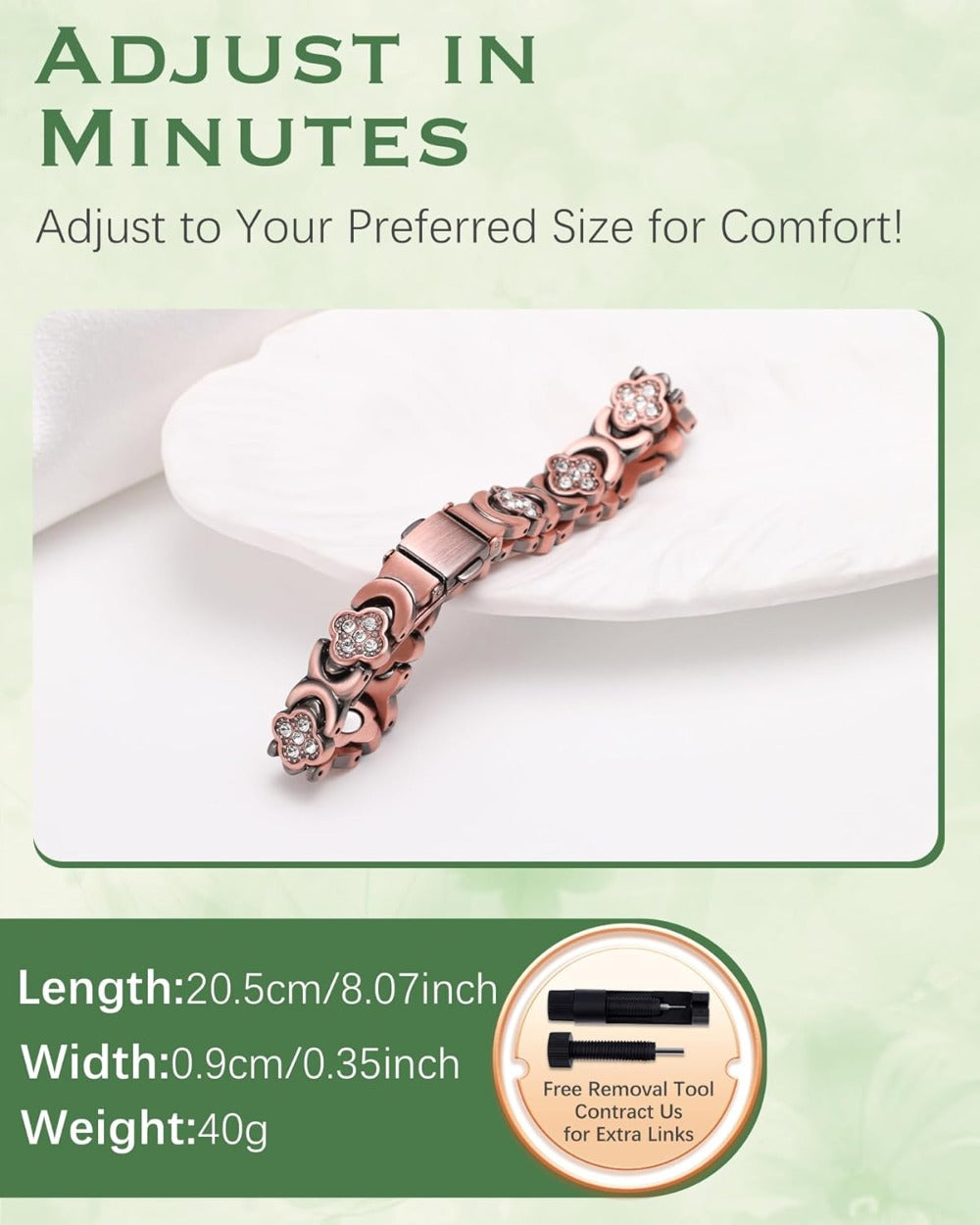 Elegant Copper Magnetic Bracelet – Lucky Clover Gift for Women (Energy & Wellness)