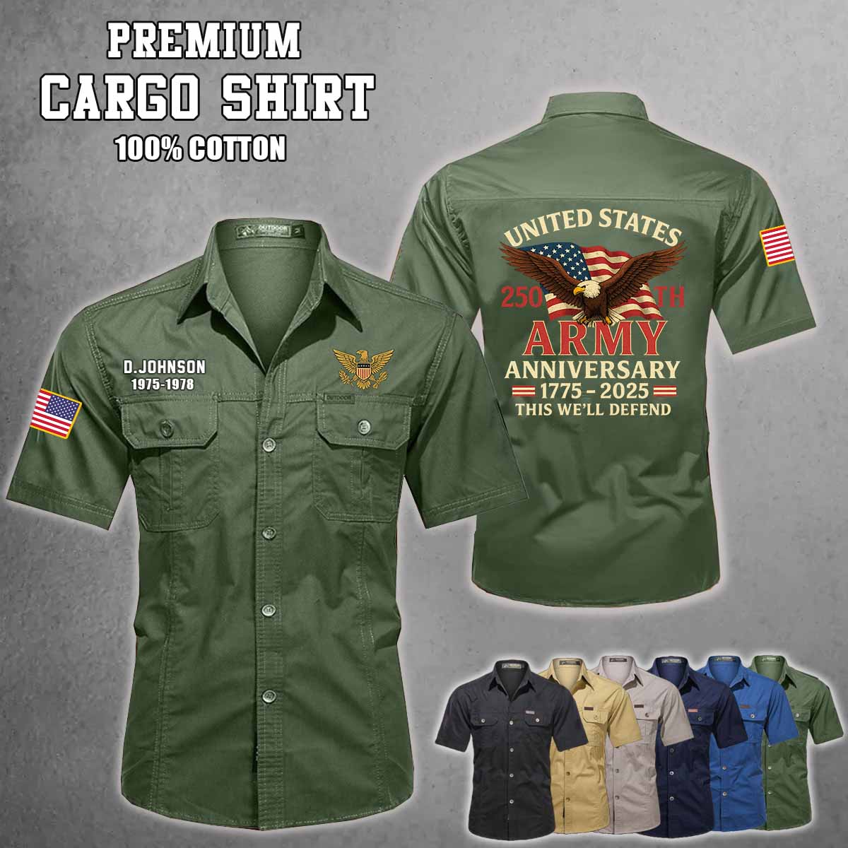 Custom 250th US Army Anniversary Ver06 Cotton Cargo Shirt