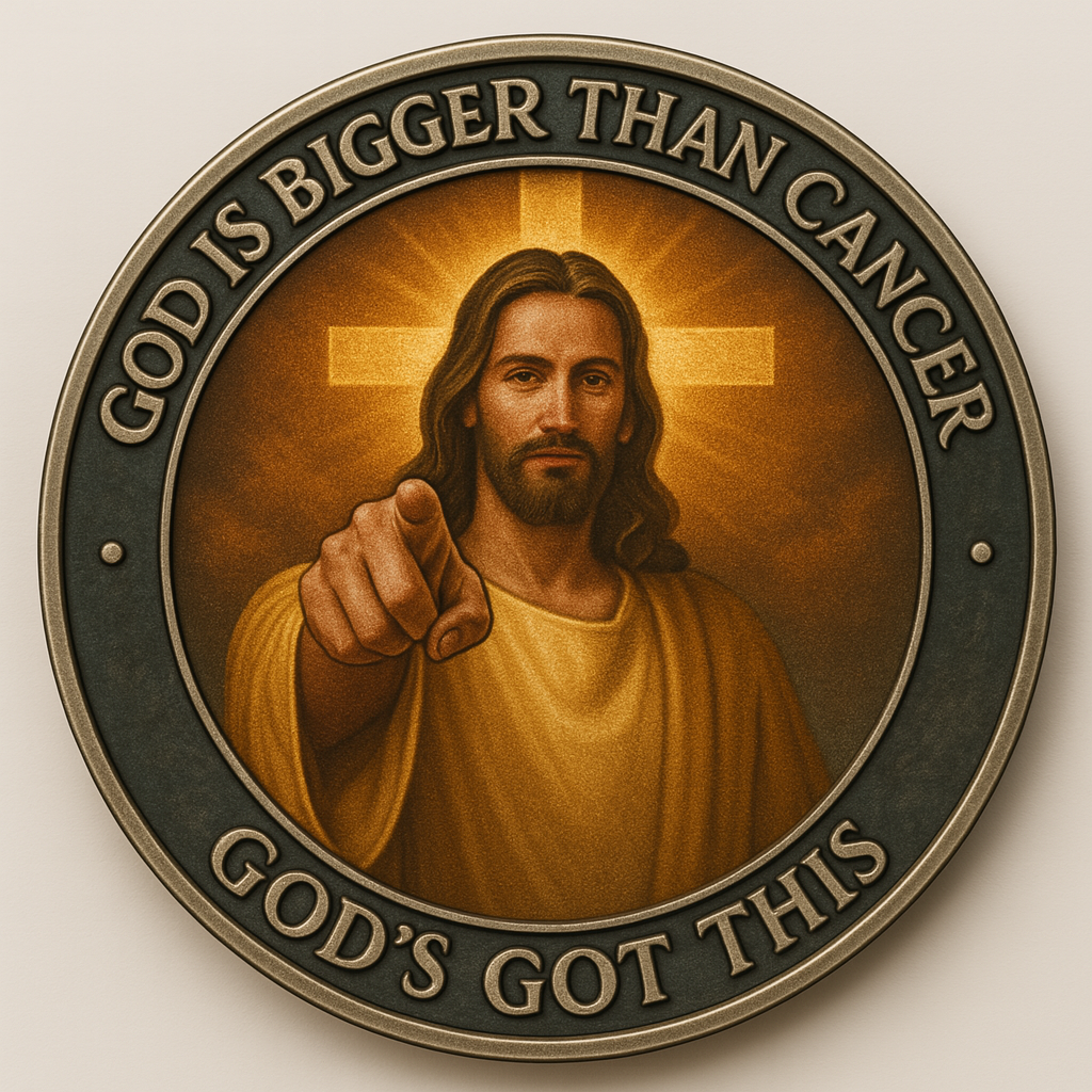 Faith Over Fear Prayer Coin – God Is Bigger Than Cancer