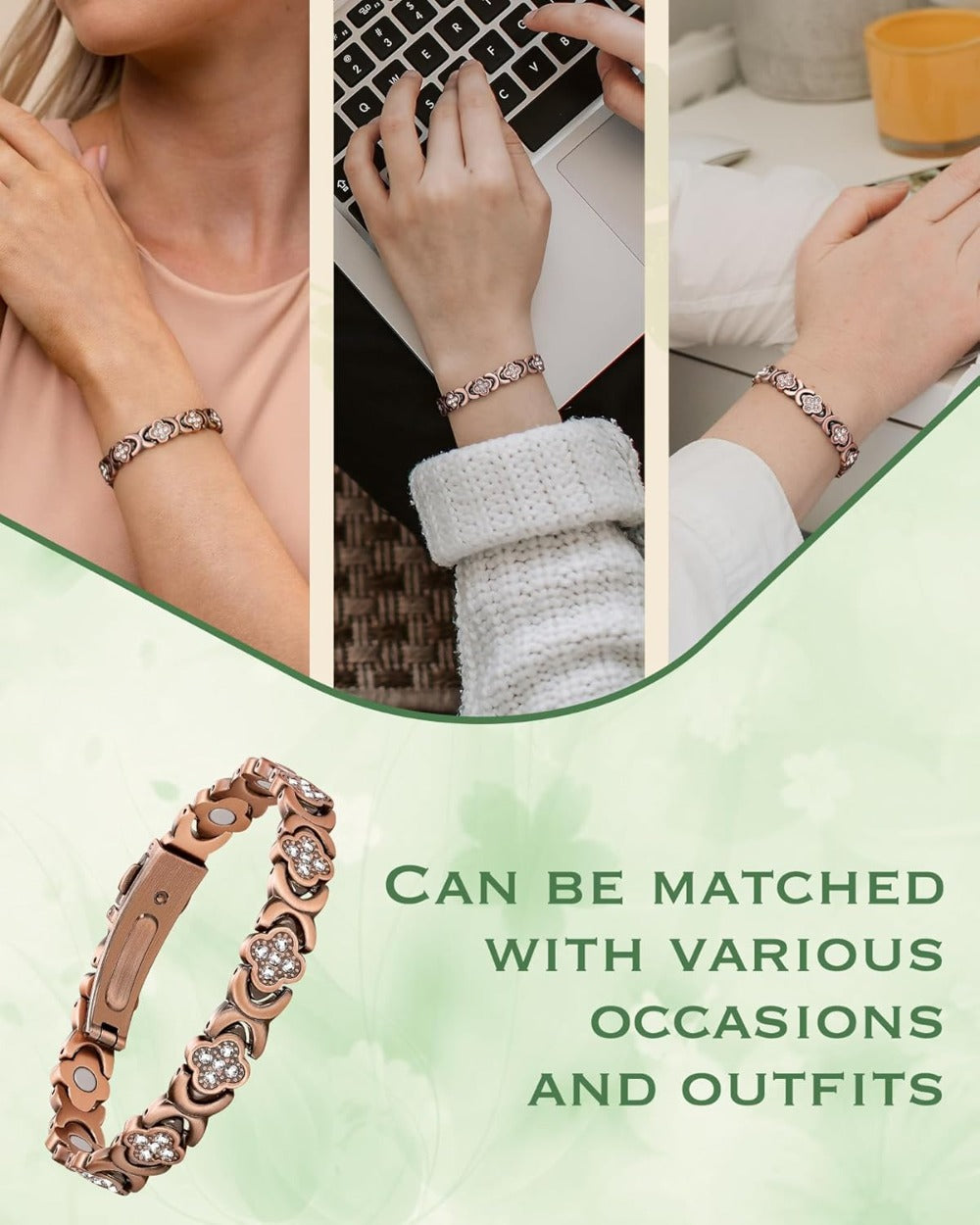 Elegant Copper Magnetic Bracelet – Lucky Clover Gift for Women (Energy & Wellness)