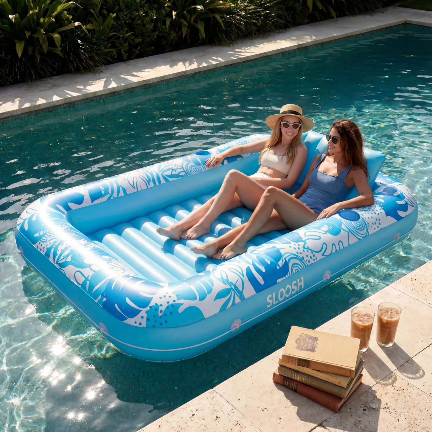 Inflatable Tanning Pool Lounger – 4-in-1 Sunbed Float with Pillow 💖70 in × 46 in