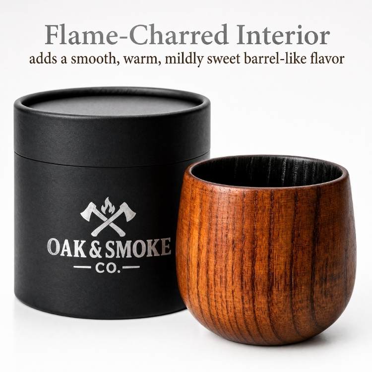 Charred Wooden Bourbon Drinking Glass, 2pcs Handcrafted Charred Wooden Whiskey Cup, Birthday Gifts✨