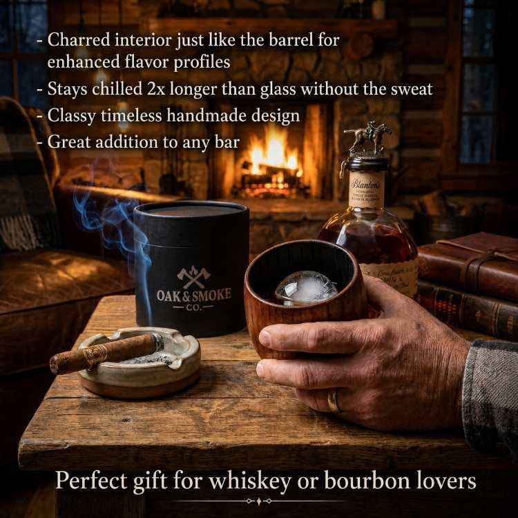 Charred Wooden Bourbon Drinking Glass, 2pcs Handcrafted Charred Wooden Whiskey Cup, Birthday Gifts✨