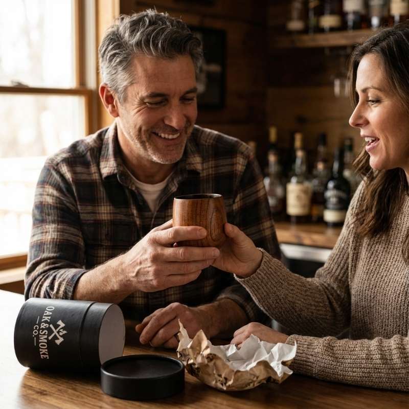 Charred Wooden Bourbon Drinking Glass, 2pcs Handcrafted Charred Wooden Whiskey Cup, Birthday Gifts✨
