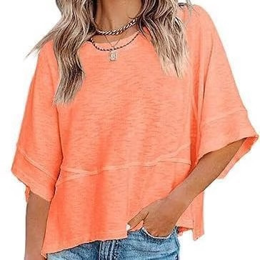 Sovelen Women's Summer Casual Crewneck Batwing Half Sleeve T-Shirts Solid Color Loose Fit Cute Basic Flowy Tops Tees Blouses