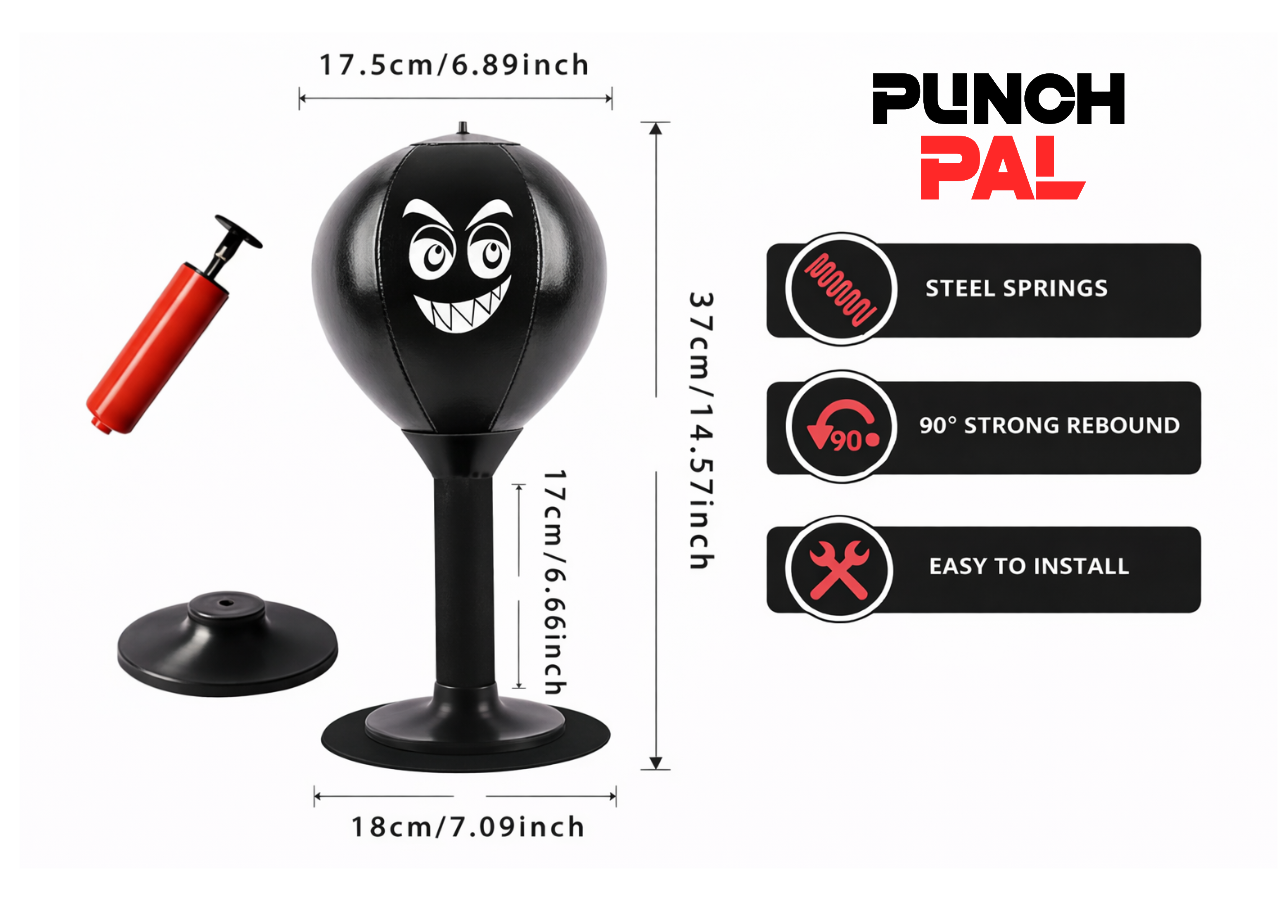 Desk Punching Bag Desktop Toy with Strong Suction Cup Fun Punch Desktop Game-Black