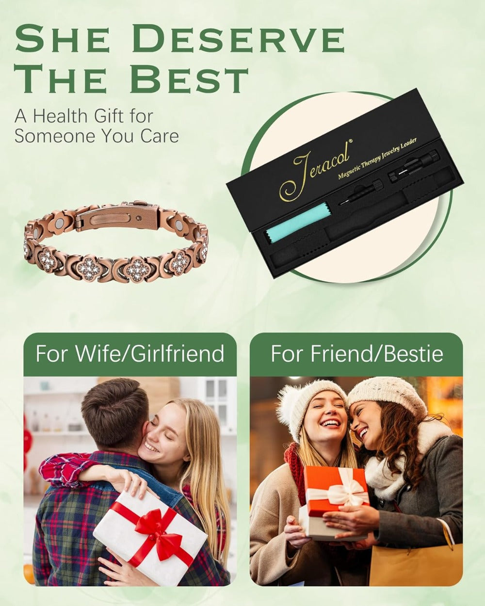 Elegant Copper Magnetic Bracelet – Lucky Clover Gift for Women (Energy & Wellness)