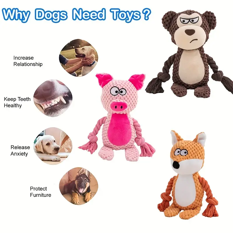 1pc cute animals design pet grinding teeth squeaky plush toy durable chew toy for dog interactive supply 3