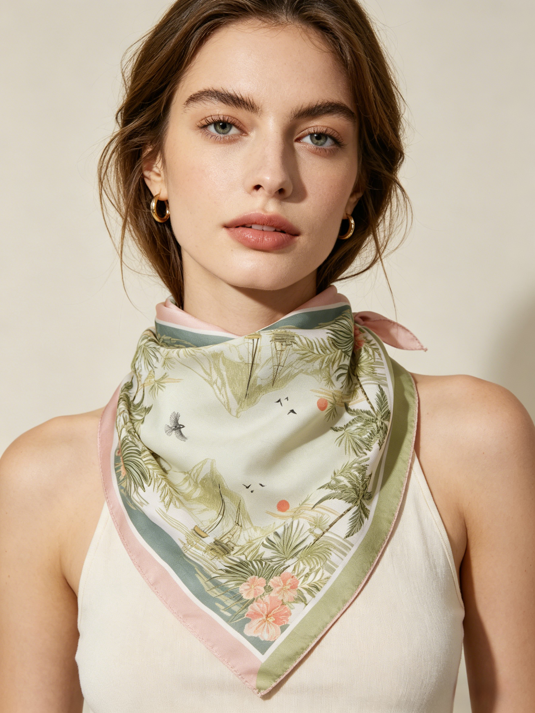 18Momme Seidenschal mit Sunset-Motiv