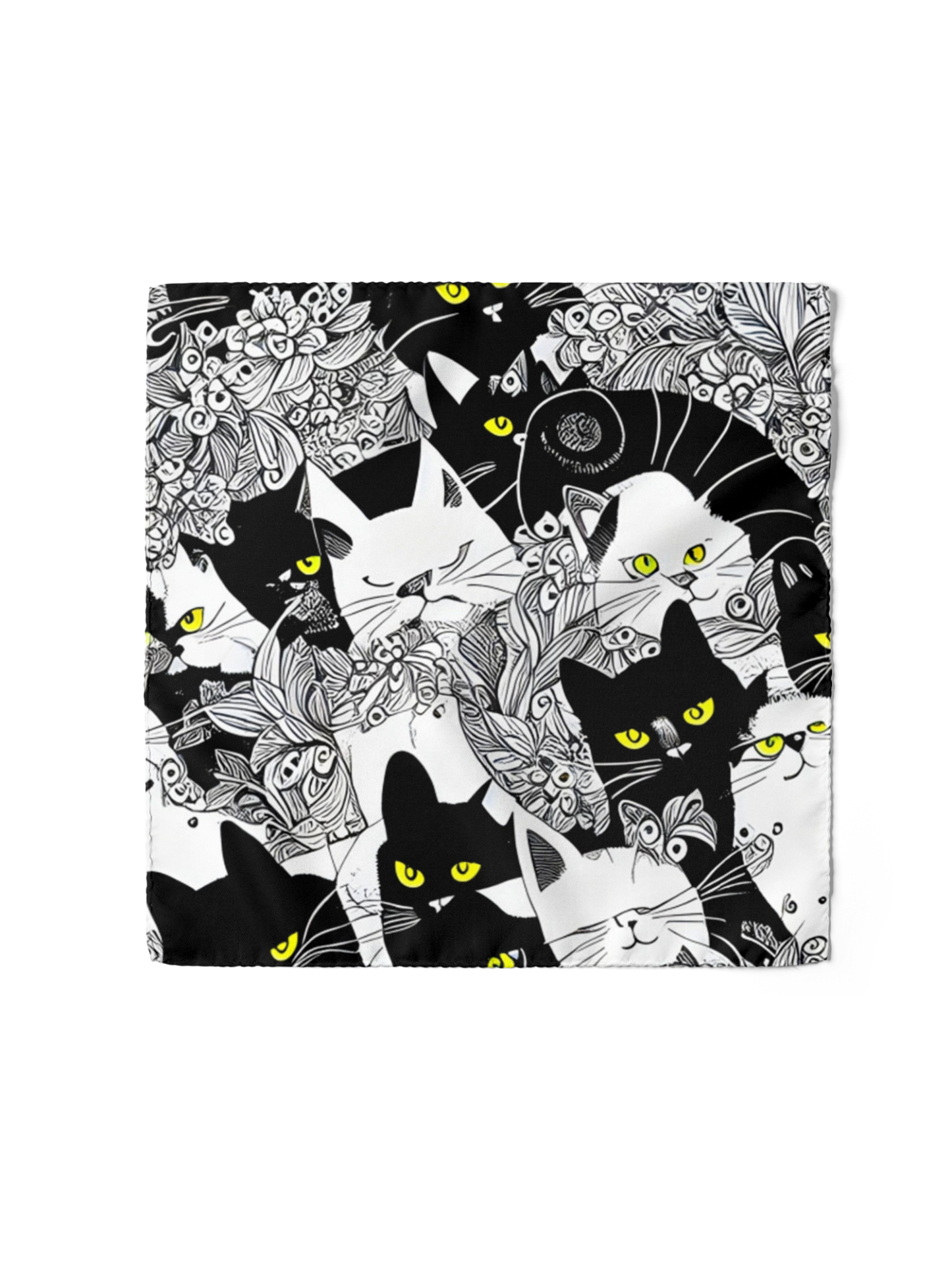 20Momme Seidenschal mit schwarzer Katze