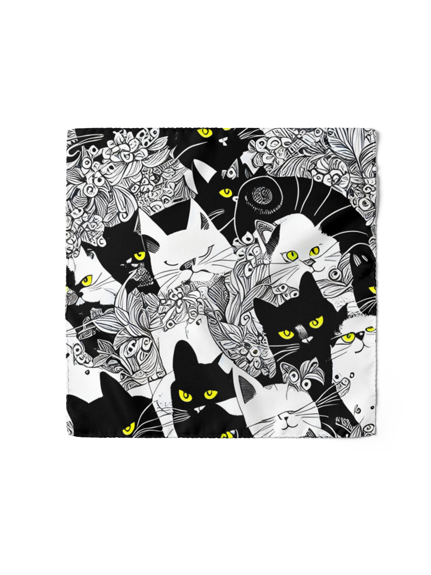 20Momme Seidenschal mit schwarzer Katze