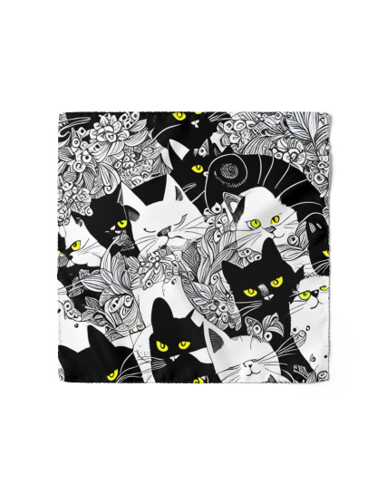 20Momme Seidenschal mit schwarzer Katze