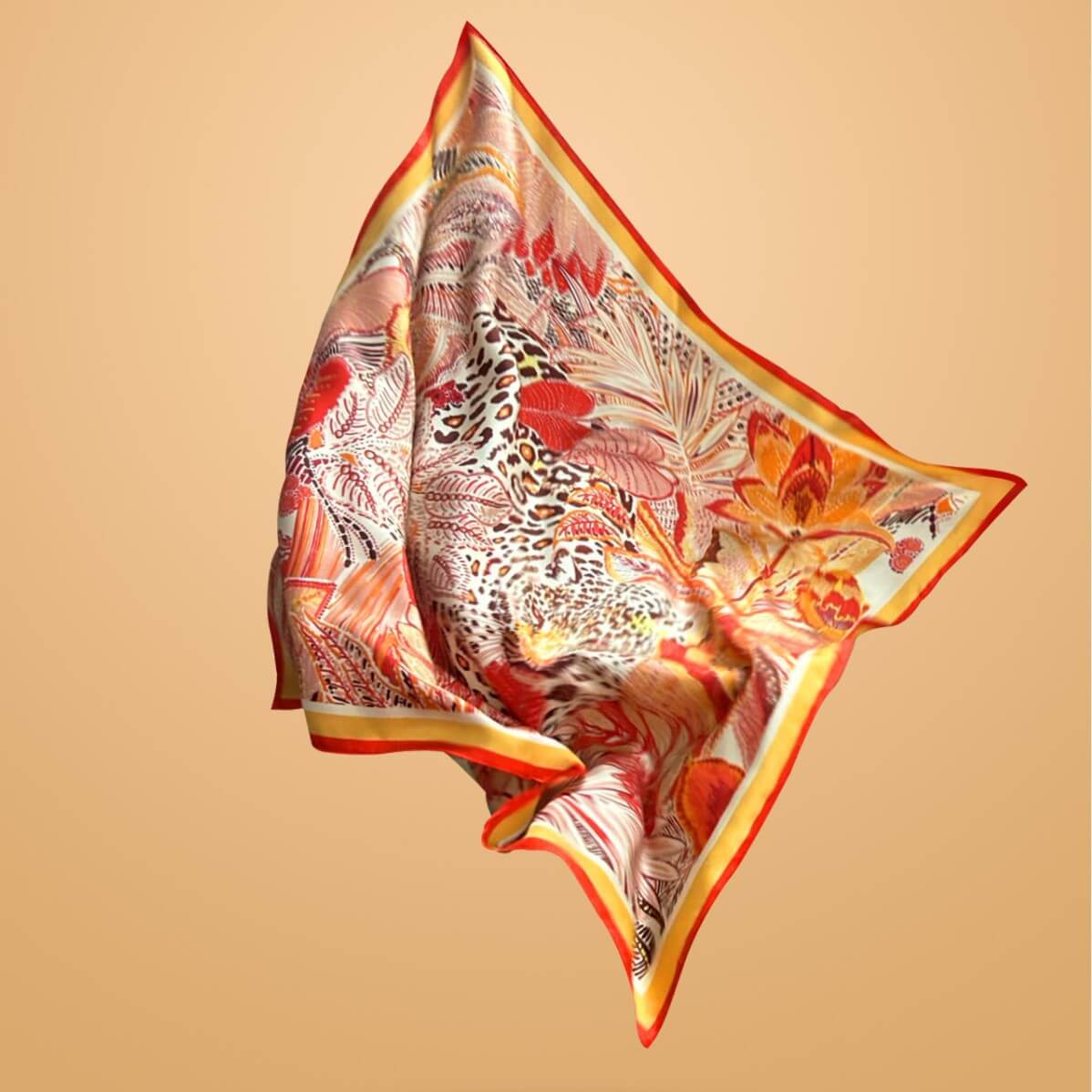 Seidenschal 18 Momme Beidseitig Bedruckt – Flammender Dschungel (52cm)