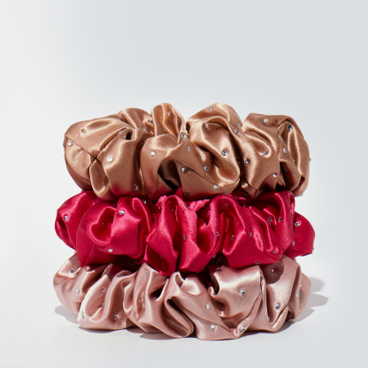 [Copy]22 Momme Seidenscrunchie mit großen Strasssteinen, Set von 3