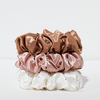 [Copy]22 Momme Seidenscrunchie mit großen Strasssteinen, Set von 3