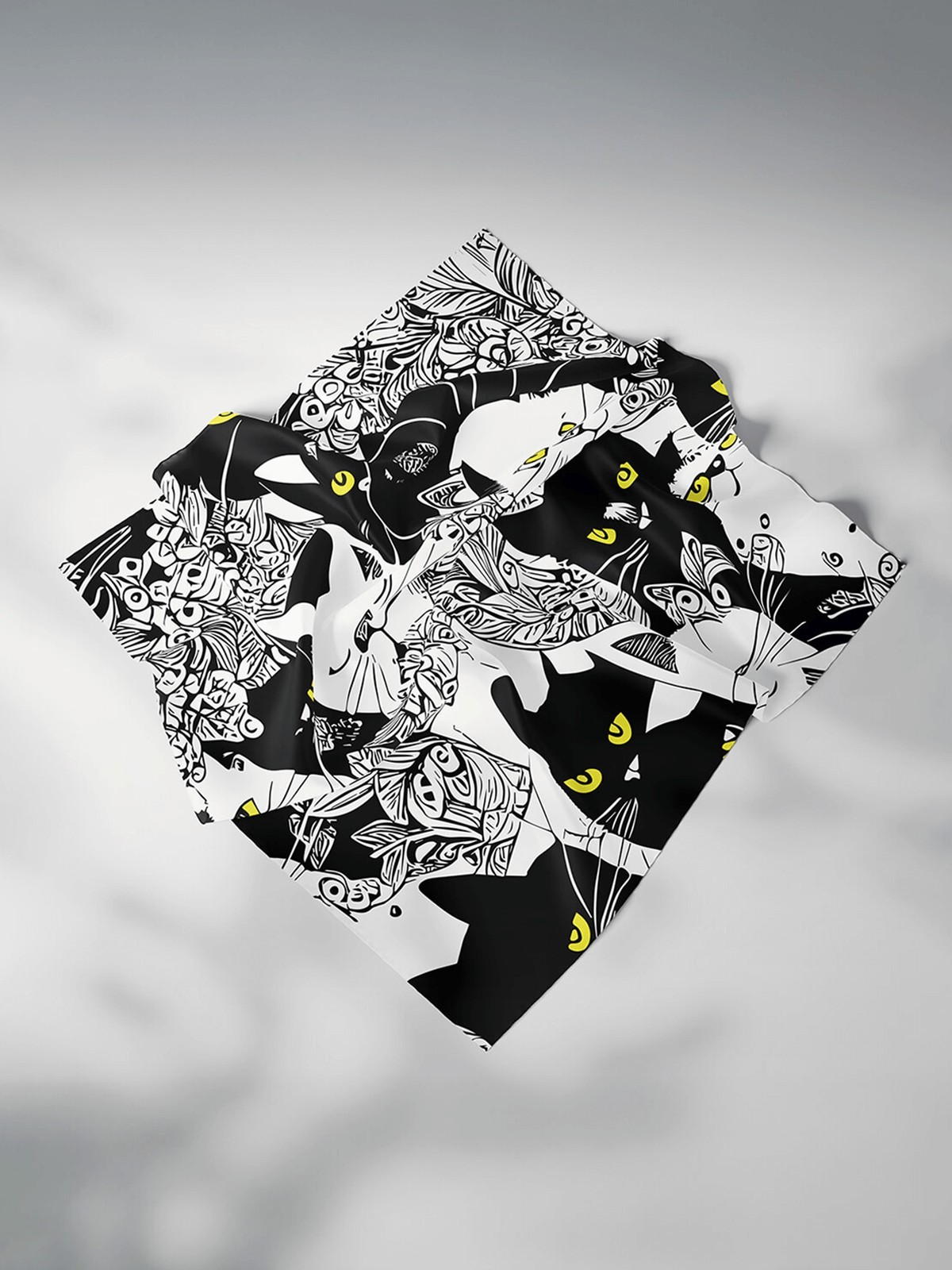 20Momme Seidenschal mit schwarzer Katze