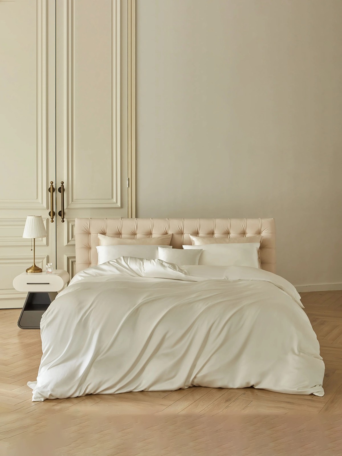 Parure de lit en soie 19 mommes 4 pièces - Housse de couette, Drap-housse, 2 Taies