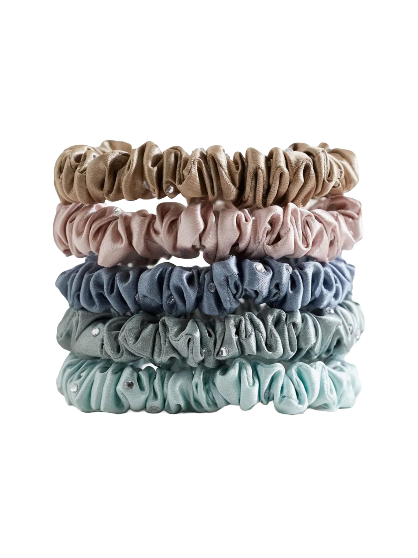 22 Momme Silk Scrunchies with Rhinestones – 5 Pack, Mixed Colors