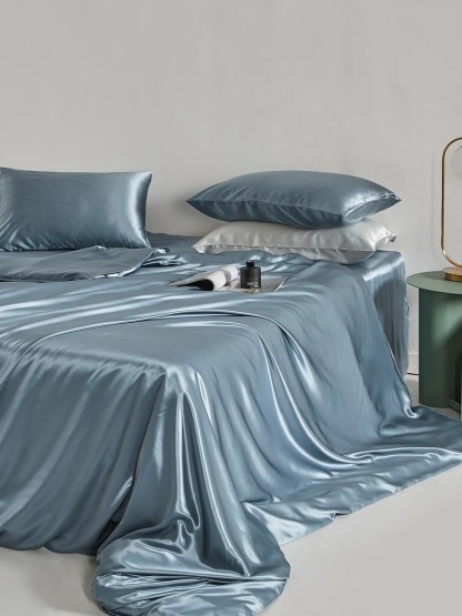 Parure de lit en soie 4 pièces 22 mommes (1 drap-housse + 1 housse de couette + 2 taies d'oreiller)