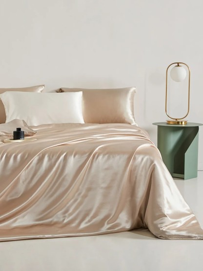 Parure de lit en soie 4 pièces 22 mommes (1 drap-housse + 1 housse de couette + 2 taies d'oreiller)