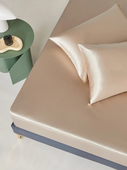 Parure de lit en soie 4 pièces 22 mommes (1 drap-housse + 1 housse de couette + 2 taies d'oreiller)