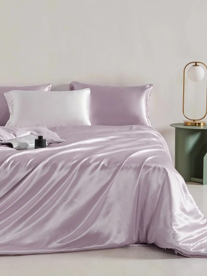 Parure de lit en soie 4 pièces 22 mommes (1 drap-housse + 1 housse de couette + 2 taies d'oreiller)