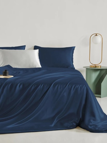 Parure de lit en soie 4 pièces 22 mommes (1 drap-housse + 1 housse de couette + 2 taies d'oreiller)