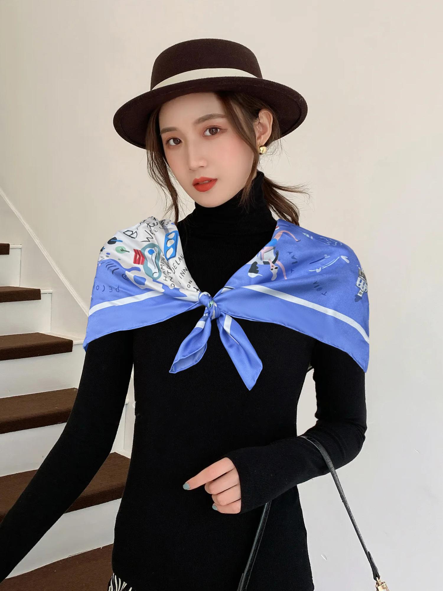 Seidentuch 16Momme – Maritimes Design, quadratisch