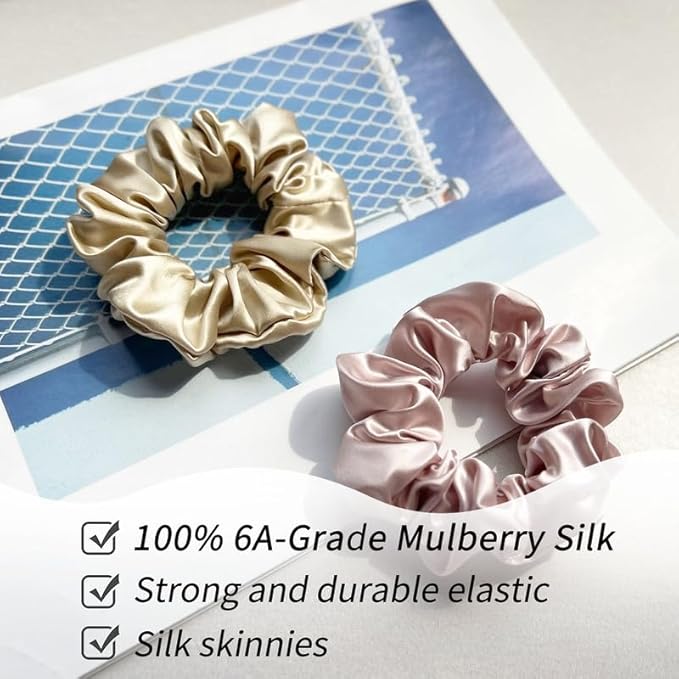 Townssilk Seidene Haarschlaufen, 100% reine Maulbeerseide, 22 Momme, haarfreundlich, luxuriös, elastisch, Haargummis, 2er-Pack