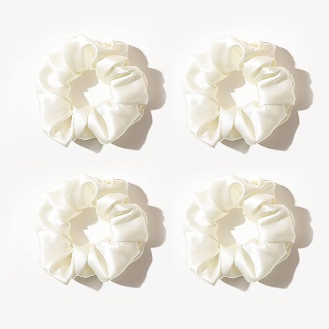 townssilk Seidene Skinnie Haarbänder Haargummis 100% Reine Maulbeerseide 22 Momme Haarfreundlich Luxuriöse Elastische 4 Haargummis Farbe 4 Stk