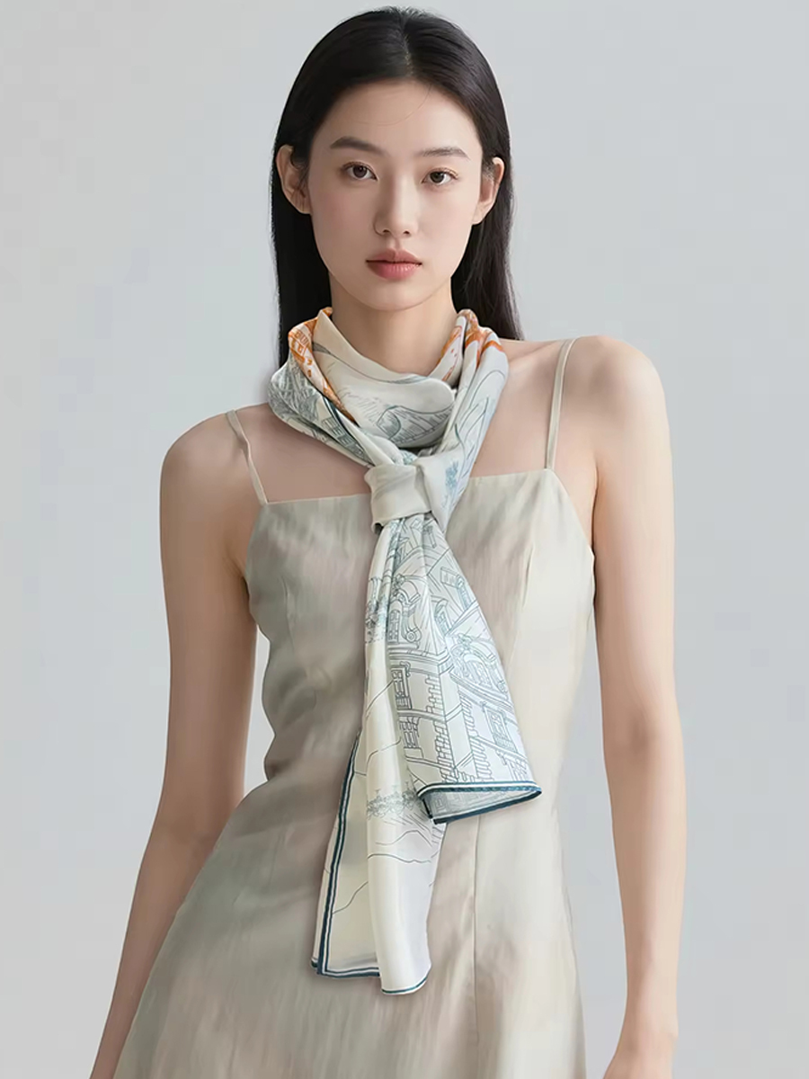 12 Momme Bedruckter Seidenschal (175x45cm)