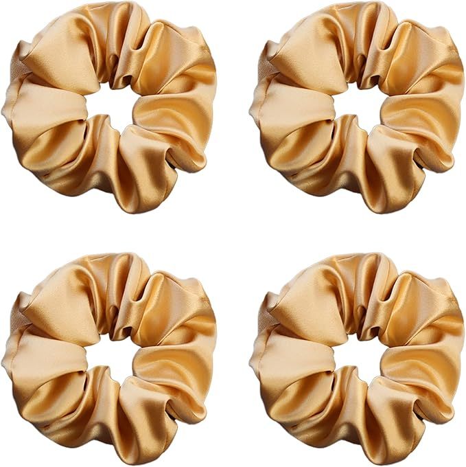 townssilk Seidene Skinnie Haarbänder Haargummis 100% Reine Maulbeerseide 22 Momme Haarfreundlich Luxuriöse Elastische 4 Haargummis Farbe 4 Stk