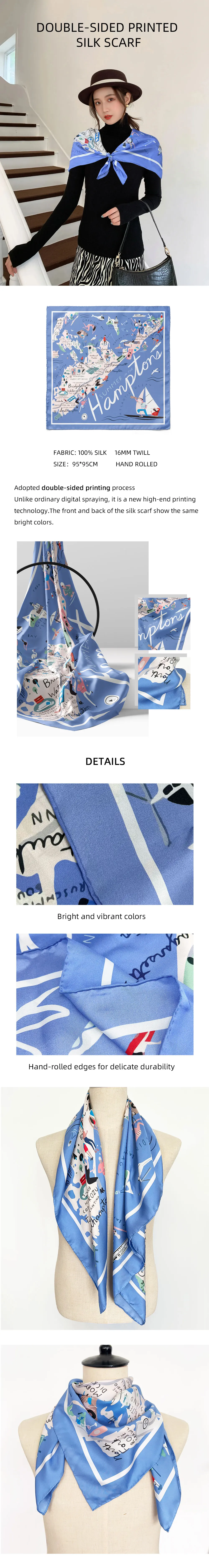 Seidentuch 16Momme – Maritimes Design, quadratisch