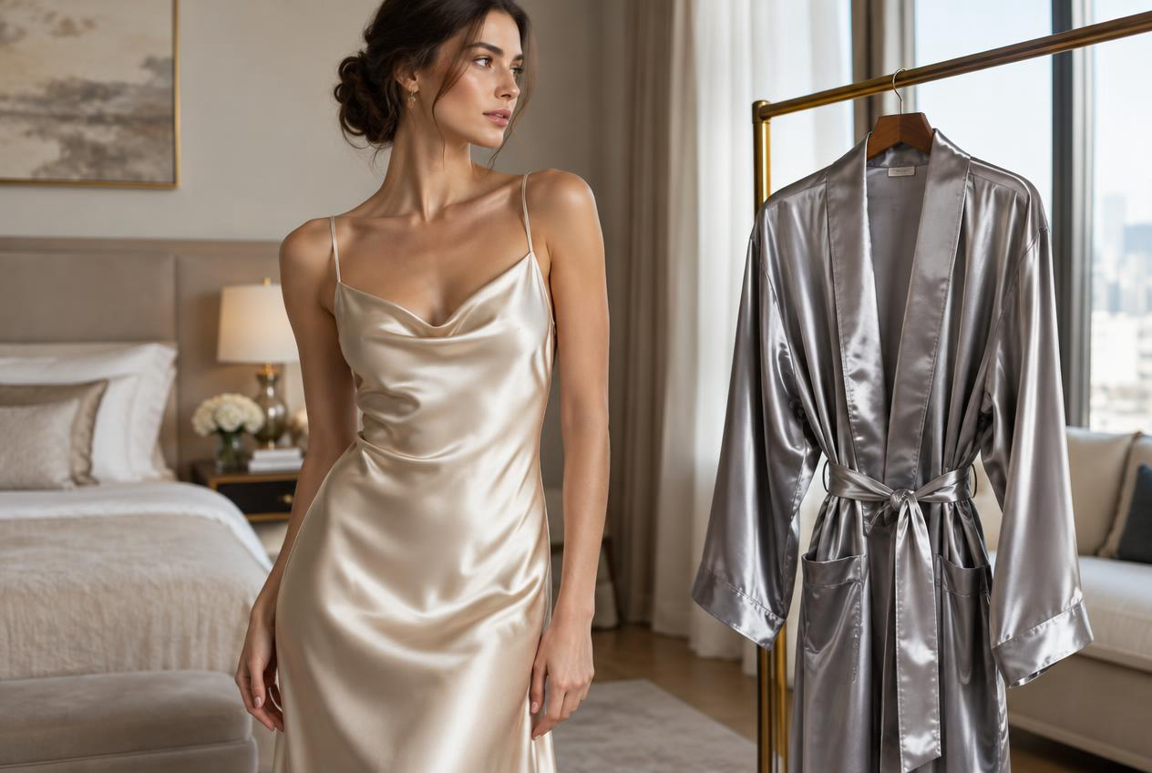 Luxury TOWNSSILK pure silk satin slip dress vs stiff polyester robe