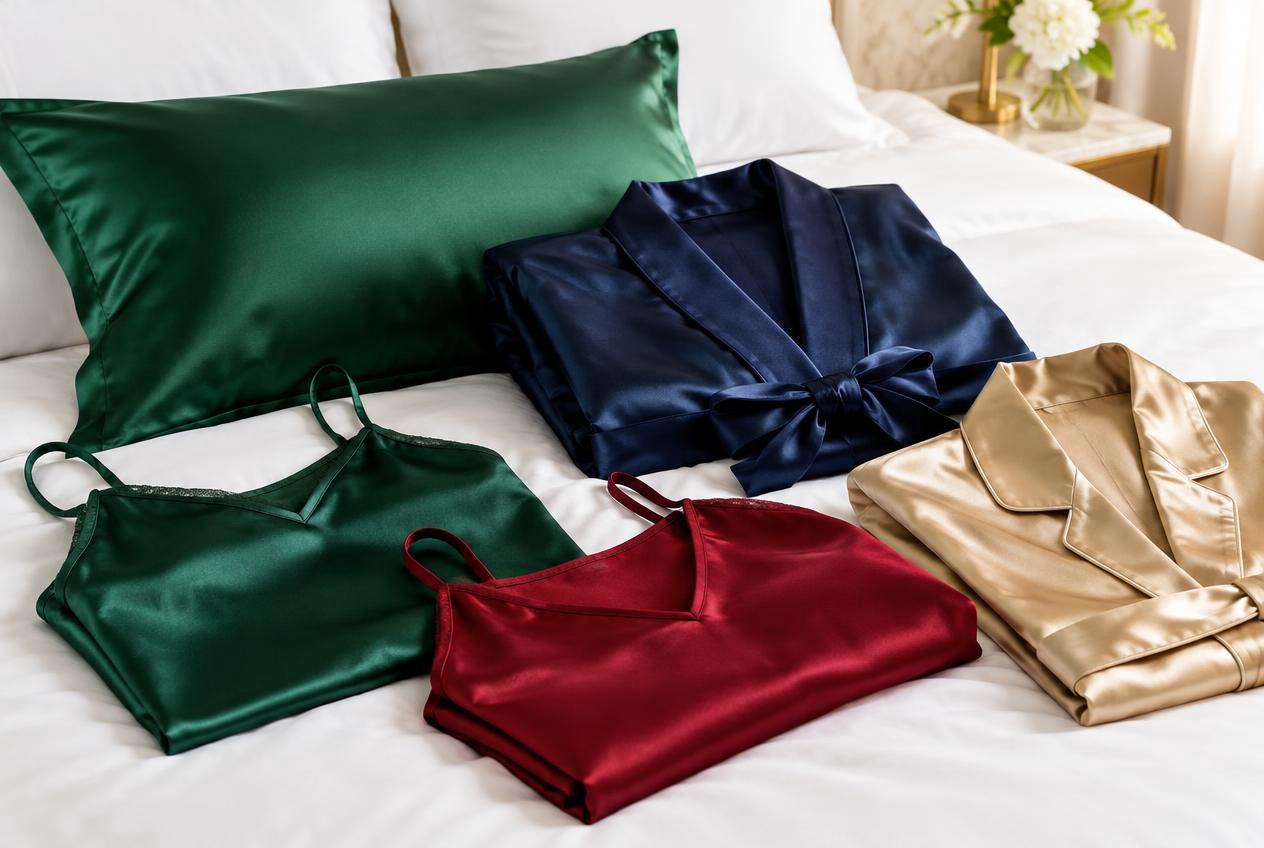 TOWNSSILK premium 100% mulberry silk satin sleepwear in jewel tones