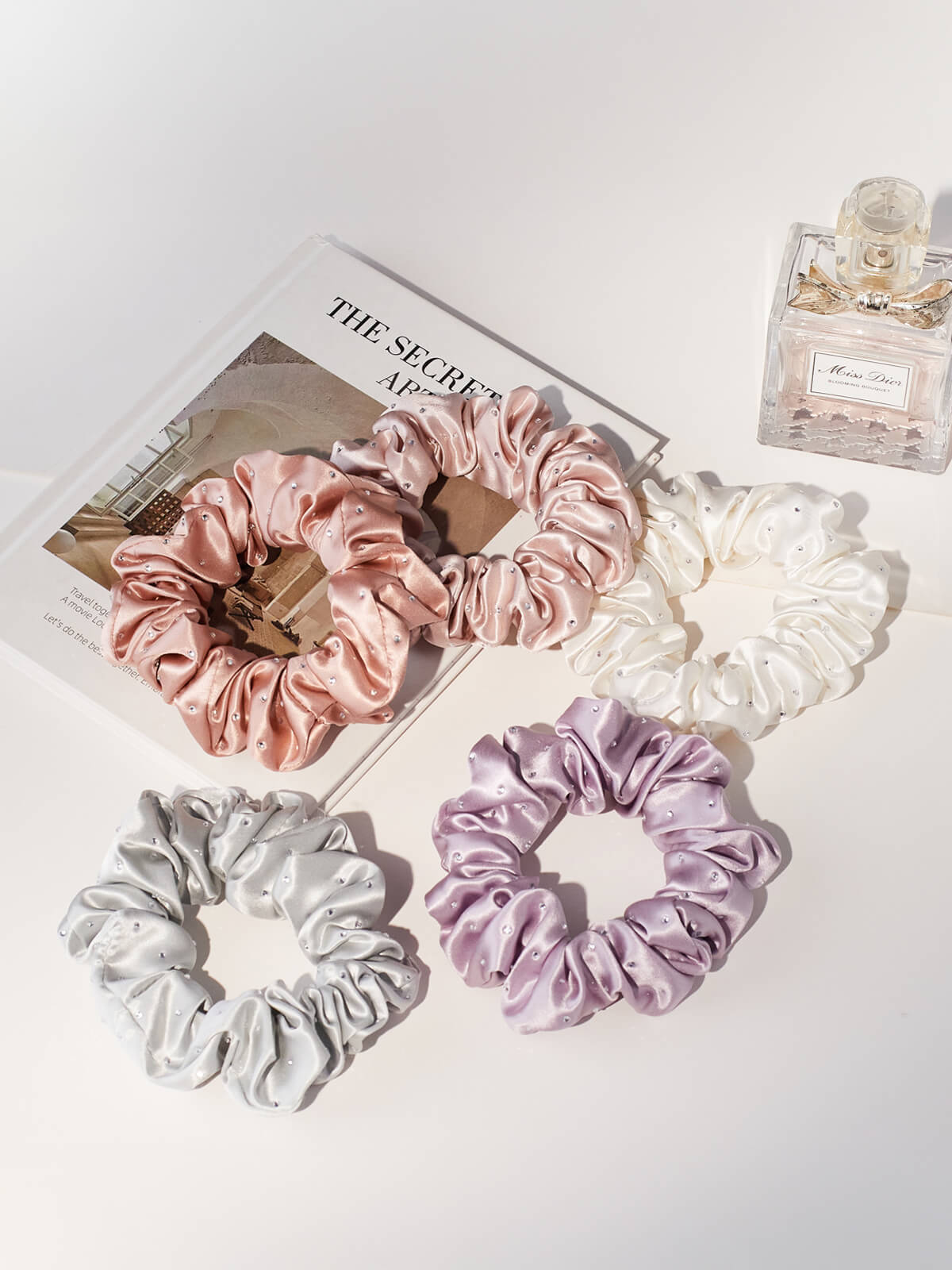 22 Momme Seiden-Haargummis, Uni, 3er-Pack