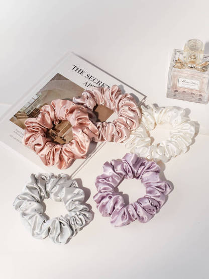 22 Momme Seiden-Haargummis, Uni, 3er-Pack