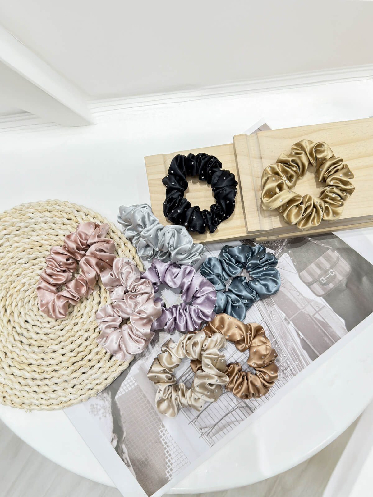 22 Momme Seiden-Haargummis, Uni, 3er-Pack