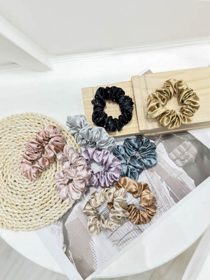 22 Momme Seiden-Haargummis, Uni, 3er-Pack