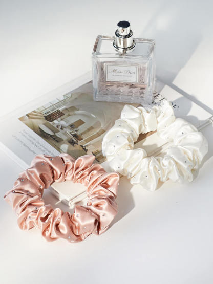 22 Momme Seiden-Haargummis, Uni, 3er-Pack