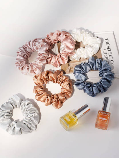 22 Momme Seiden-Haargummis, Uni, 3er-Pack