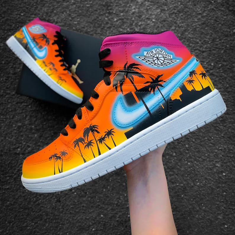 Tropical Summer Custom Sneaker Sunset with Palm Trees - Color Gradient Custom Air Jordan 1